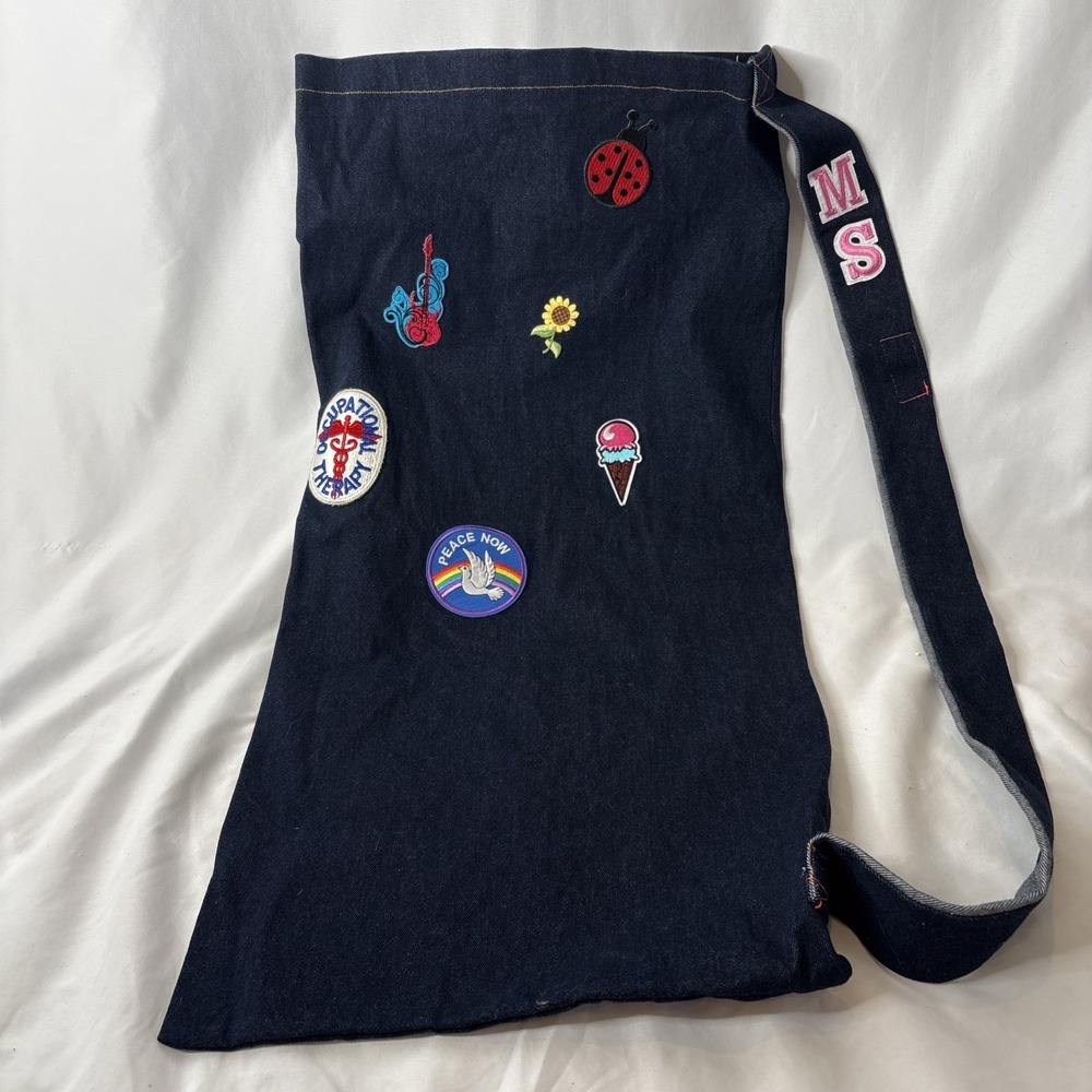 Honey Chile Women Handmade Dark Blue Denim Tote Bag‎ With Assorted Patches USA